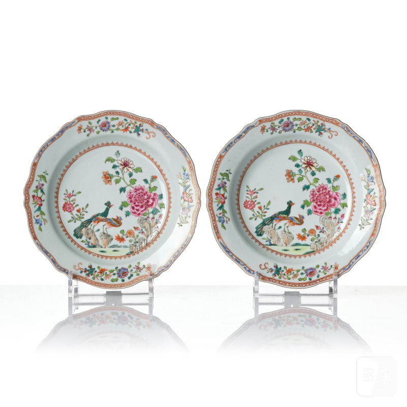 A set of six famille rose 'double peacock' soup dishes, - 图6